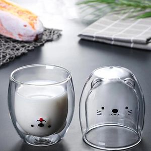 Bicchieri da vino Tazza doppia tazza di vetro Accessori a doppio strato Forniture natalizie per la cucina carine Regalo per la casa Cartone animato Tè Latte Orso Caffè