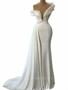 elegant Deep V-neck Wedding Dres Party Pearls Mermaid Dr For Bride Graceful Floor-length Bridal Gown Vestido De Novia w5b7#