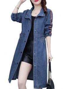 Streetwear LG denim Trench Coat Women Vintage Casual Loose Cowboy Windbreake Jacket Korean Wah Spring Fall 5xl Jean Gabardina D16K#