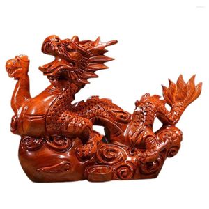 Dekorativa figurer kinesiska drakstaty zodiac tråhantverk skulpturbordshylla dekor