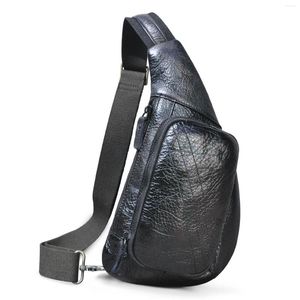Midjeväskor Kvalitet Mens Original Leather Fashion Tringle Chest Pack Bag Design Male Sling Crossbody One Shoulder Backpack Daypack 8810