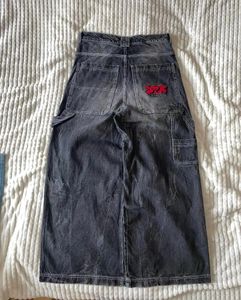 Jeans masculinos y2k streetwear hip hop cintura alta retro 2024 solto botão versátil magro perna reta larga