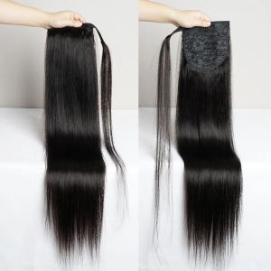 Ponytails Straight Body Wave Wrap Around Ponytail Human Hair 140g Indian Remy Magic Paste Pony Tail Clip In Hair Extensions For Women