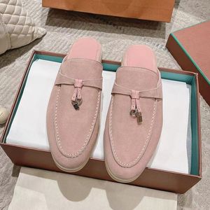 Babouche Mule Loafers Charms Walk Suede Women Slippers Flats Designer Shoes Summer Slip-Ons Deep Ocra Genuine Moccasin Comfort Styl
