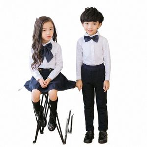 Kinder Cott japanische koreanische Schuluniformen Mädchen Jungen weiße Hemden Marineblau Rock Hosen Kindergarten Kleidung Sets Outfit F0iE #