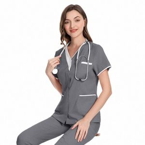 beauty Sal Uniform Nurse Accories Breathable Fi Slim Fit Tops Summer Lab Overalls Scrub Clothes Women c7PG#