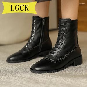 Boots Big Size 34-42 Ankle For Women Autumn Motorcycle Thick Heel Casual Shoes Woman Slip On Square Toe Fashion Boot