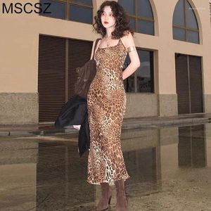 Casual Dresses Leopard Print Maxi Dress Woman Halter Backless Summer Long Sexy BodyCon Mermaid Night Party