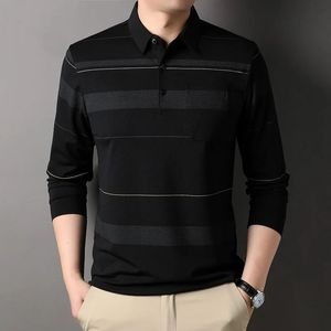 Streetwear Fashion Men Long Sleeve Striped Polo Shirts Spring Autumn Business Casual Male Clothes Tshirt Loose Cotton Tops 4XL 240328