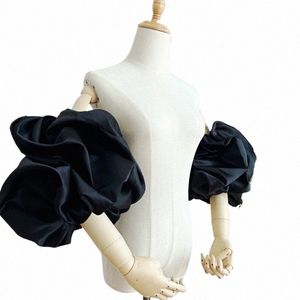 detachable Short Satin Sleeves For Wedding Lovely White Black Puffy Sleeve Bridal Accories Hot Fingerl Gloves Customize h111#