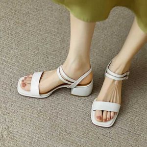 Sandálias novas mulheres moda de alta qualidade sapatos botão duplo salto médio sólido tornozelo cinta vestido h2403288la6