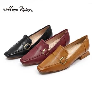 Casual Shoes Mona Flying Women Genuine Leather Penny Loafers Hand-made Moccasins Slip-on Solid Square Toe Flat For Ladies1218-11