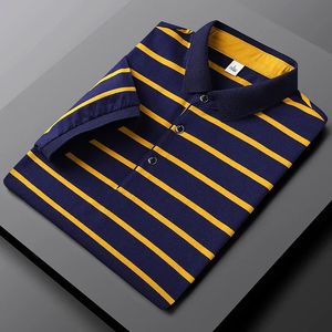 Summer Mens Striped Simple Polo Shirt Short Sleeve Thin Lapel Business Cotton Top Fashion 2023 Tops Men Clothing 240328