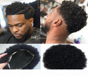 Homens Peruca Mens Hairpieces Afro Curl Full Lace Toupee Jet Black Cor 1 Sistema Brasileiro de Cabelo Humano Homens Substituição de Cabelo para Preto M4349114