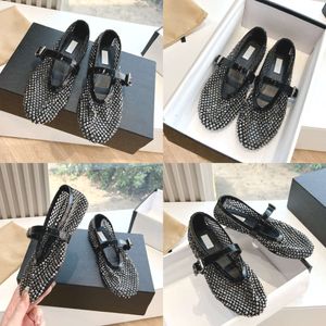 Black Fishnet Ballet Flats med strassdesigners klädskor Kvinnor Bulingbuling Classic Casual Shoes With Box 548