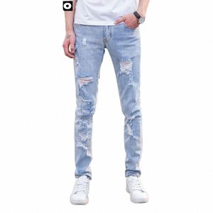 new Design Men Jeans Man paint Slim Fit Cott Ripped Denim pants Knee Hollow Out Jeans for Men Streetwear cargo pants y2k 62Dc#