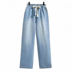 Plus storlek 3xl 4xl 5xl denim LG -byxor för kvinnor Hög midja FI Löst bredben Jean Street -kläder Kvinnliga stora 2024 S4M3#