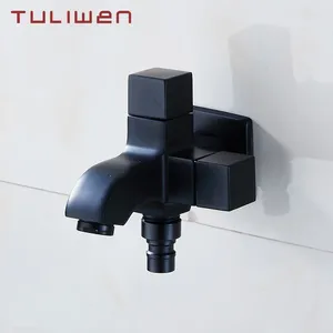 Bathroom Sink Faucets Mop Wash Basin Faucet Wall Mount Hose Solid Brass Cold Tap 1 In 2 Outlet Double Swtich