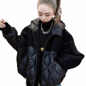 2023 Ny Autumn Winter Down Cott-Padded Jacket Women's Overcoat Short Diamd Lattice Bat Sleeve Wool Stave Warm Parker Coat J7ZF#