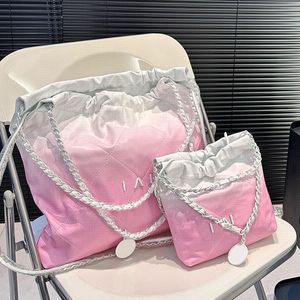 Gradient Pink Ladies Designer 22 Garbage Bag White Coins Charm Letters Hardware 19/35cm Matelasse Chain Outdoor Travel Shoulder Cross Body Beach Shopping Handbag