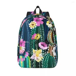 Backpack Laptop Unique Blooming Cactus Cacti Succulents Abstract School Bag Durable Student Boy Girl Travel