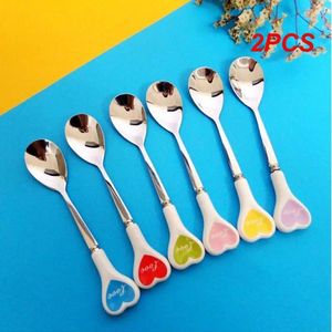 Coffee Scoops 2PCS Stainless Steel Spoon Hearts Ceramic Handle Multicolor Ice Cream Dessert Kitchen Accessories Soup Creative