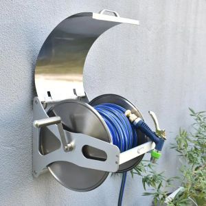 Carretéis de aço inoxidável coberto mangueira carretel wallmounted irrigação doméstico portátil lavagem carro rega flores arma tubo rack conjunto