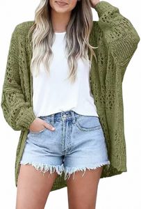 LG Crochet Cardigan Women Cardigan Open Stitch Sweter Hollow Out LG Sleeve Cardigan For Women Solid Solid Solid Etrwear Ubrania N6HH#
