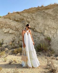 Casual Dresses Volalo Sleeveless Halter Maxi Summer Dress for Women Fashion Ruffle Beach Long Robe Elegant Slip Holiday Hollow Out Sundress