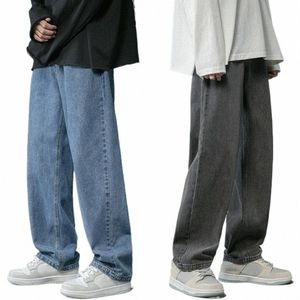 versatile Men Denim Pants Men's Wide Leg Denim Pants Hip Hop Style Wed Jeans with Pockets Classic Straight for Spring for Men t3t1#