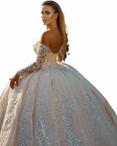 Custom Made Luxuoso Casamento Dres vestido de baile Puffy LG Manga Tulle Cristal Frisado Lantejoulas Mulheres Vestidos de Noiva Formal 2023 H73V #