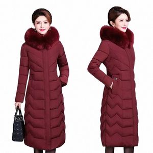 2024 New XL-6XL Female Coat Down Cott Padded Clothes For Women Lg Hooded Fur Collar Parkas Middle-Aged Mother Winter Jacket O1wk#