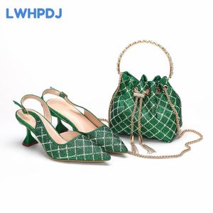 Dress Shoes 2024 Est INS Style Green Color Elegant High Heels Nigeria Design African Ladies And Bag Set