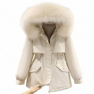 Giacca invernale 2023 Nuove donne Parka Abbigliamento Cappotto corto Fodera in lana Giacca con cappuccio Collo in pelliccia Spessore caldo Abbigliamento da neve Parka imbottito N5wM #