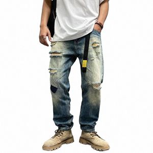 High Street im amerikanischen Stil mit zerrissenen Jeans und abgenutzten geraden Jeans für den Sommer, dünne, atmungsaktive und bequeme Herren-LG-Hosen T2pr #