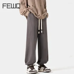 Men's Pants FEWQ Winter Thickened Foot Guard Men 2024 Solid Color Elastic Waist Line Design Male Trousers Fashion 24X8015