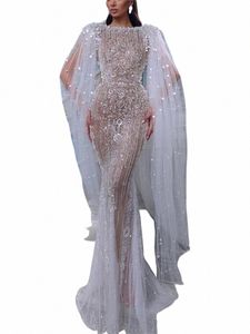 sexy Illusi ricamo sirena matrimonio Dr lusso Tulle Rhinestes donne abito da sposa su misura Lg Cape Sleeve j7O9 #