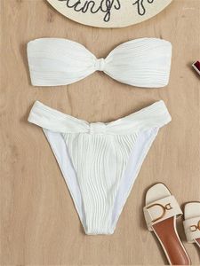 Mulheres Swimwear Sexy Bandeau Bikini 2024 Mulheres Branco Front Tie Push Up Micro Swimsuit Biquini Verão Recortado Praia Banheira Terno Tanga