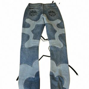 American New Fi High Street Patchwork Wzór haftowane dżinsy mężczyźni Y2K Punk Harajuku proste jeansy dżinsy dżinsowe spodnie 95fz#