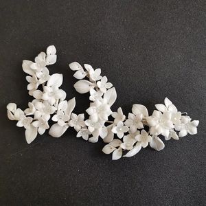 Slbridal Ręcznie robione krysztale kryształowe perły ceramowe liść kwiatowy klip nosowy klip do włosów Barrettes Wedding Hair