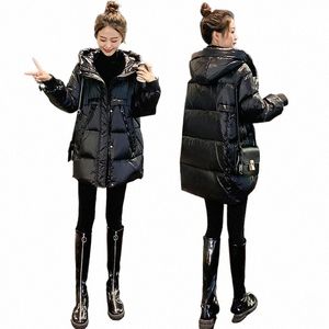 Frauen Winter Lg Mantel Weibliche Dicke Daunen Cott Gepolsterte Jacke Koreanische Lose Mantel Fi Casual Mit Kapuze Schwarz Parka Mujer 86WH #