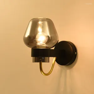 Wall Lamp Postmodern Black Goldern Wrought Iron Glass Bedroom Bedside Light Living Room Aisle Background El Sconce