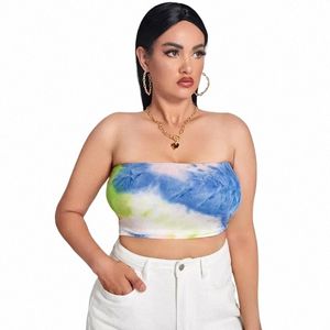 Плюс Размер Сексуальный Летний Tie Dye Crop Top Женская Одежда Strapl Fi Club Пляжная Майка Женский Большой Размер 6XL 7XL 8XL k0xd #