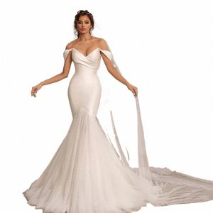 Bohemian Wedding Dres Fi A-Line Bella sirena in raso con spalle scoperte Mop Abiti da sposa Backl sexy Sleevel 2023 G80o #