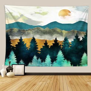 Tapissries Landscap Abstrakt Sunset Mountain Tapestry Wall Hängande Forest Tye Dye Larg Rum Dekor Filte Hem sovrum Dekoration