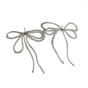 Brincos de haste luz luxo bowknot gota longa borlas contas de semente arco orelha studs para mulheres moda elegante jóias de casamento dropship