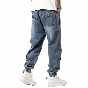 Plus rozmiar M-8xl Fi Men Jeans Cargo Spodnie Multip-Pockets Taktyczne Jean Streetwear Hip Hop Casual Male Denim Spodni 47N0#