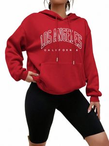 Los Angeles Creative Art Word Printing Women Hoody Simple Pocket Hoodie Fi Autumn Pullover Bekväm kvinnlig träning D04P#