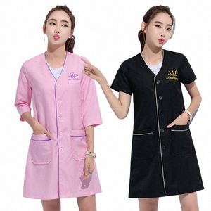 white plus size Sal grooming clothes Black short beauty uniform dr spa uniform scrub uniform Lab coat logo Beautician tops O24b#