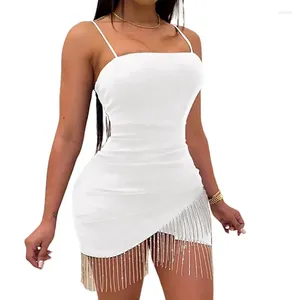 Casual Dresses Sexig spaghetti rand Tassel Slim Fashion Bandage Bodycon Evening Party Club bär kort miniklänning sommar